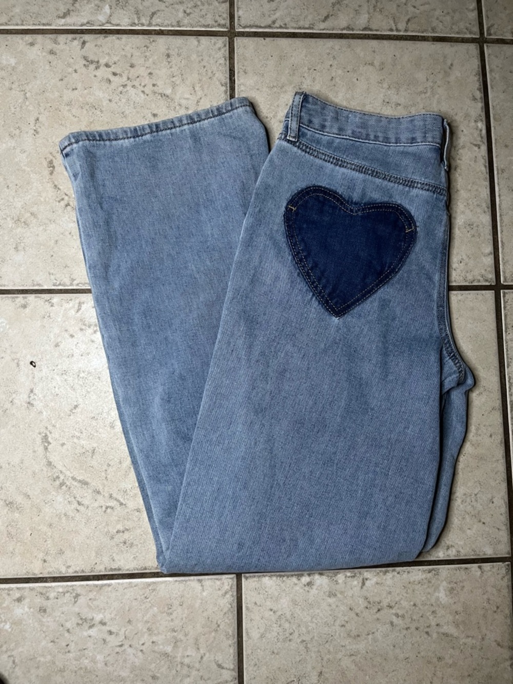Ashley Mason Light Blue Straight Leg Jeans with Dark Blue Heart Patch